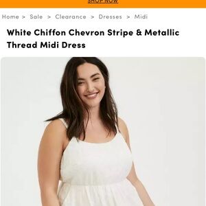 Torrid 1x dress White  Midi chiffon chevron stripe & metallic thread midi dress